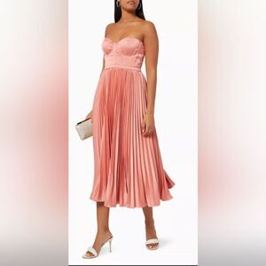 Elle Zeitoune Milan Bustier Pleated Midi Dress NWT Size Small Pink